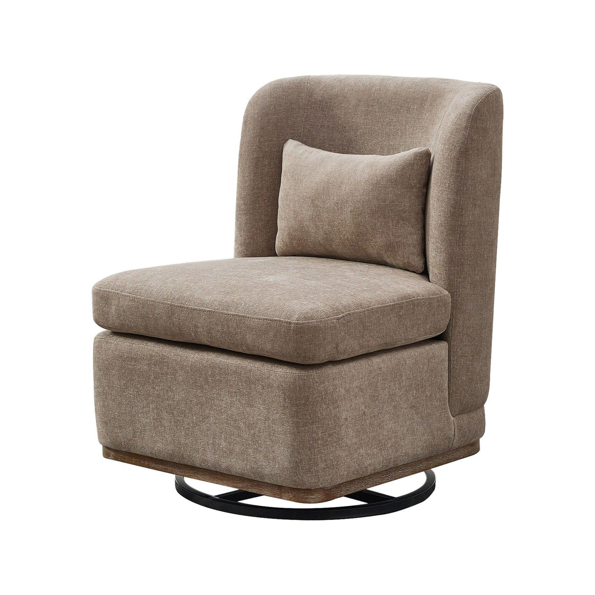 Wide Modern Chenille Cushioned Armless Metal Base 360° Swivel Chair With Pillow - Furniture Home Direct