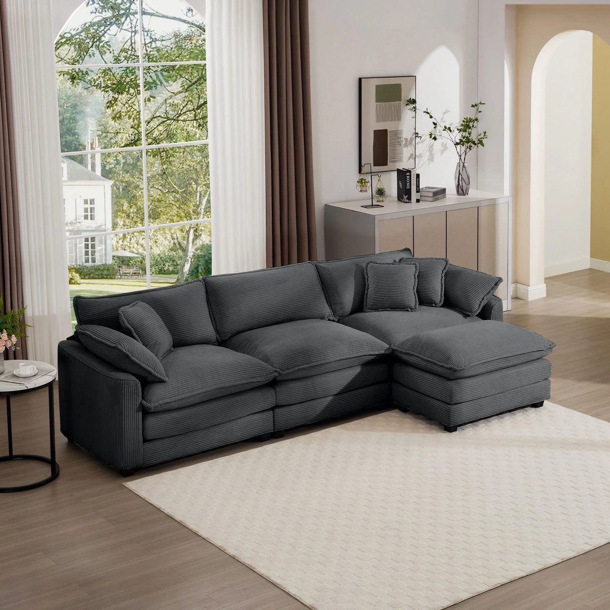Modern Oversized Modular Cushion Sofa With Ottoman, Low Back, Deep Seating Sofa Set - Furniture Home Direct