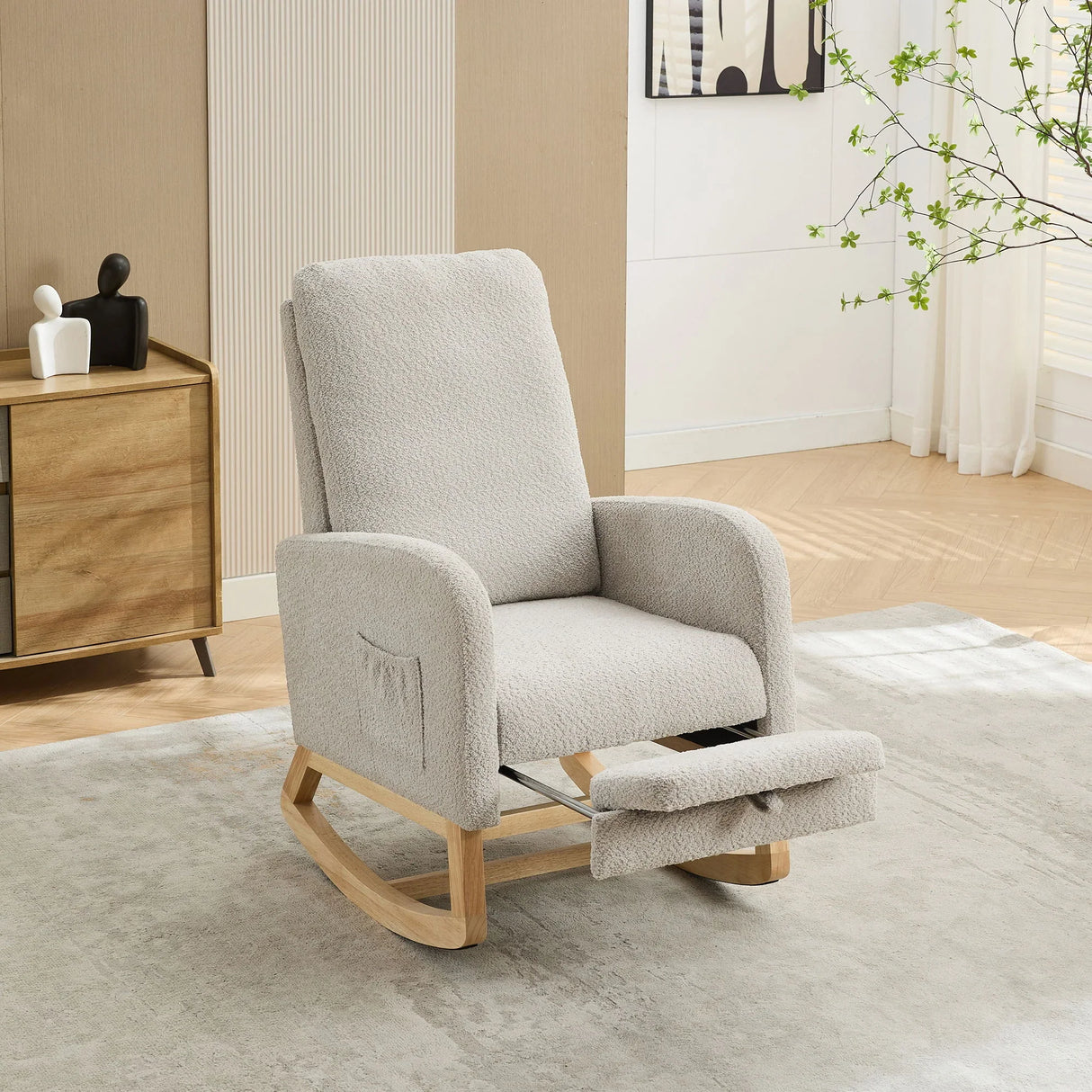 Rocking High Back Glider Chair With Retractable Footrest, Side Pocket - Furniture Home Direct