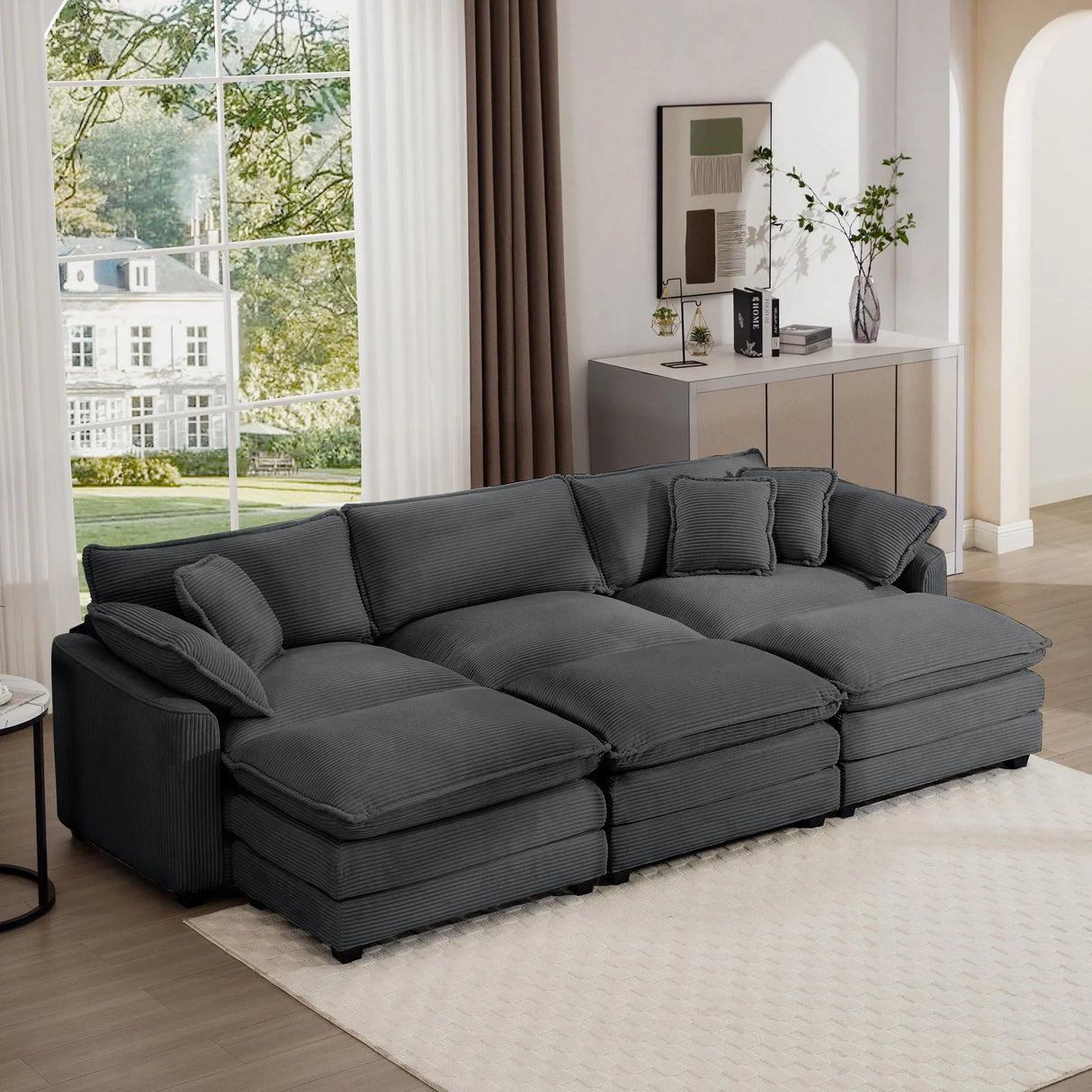 Modern Oversized Modular Cushion Sofa With Ottoman, Low Back, Deep Seating Sofa Set - Furniture Home Direct