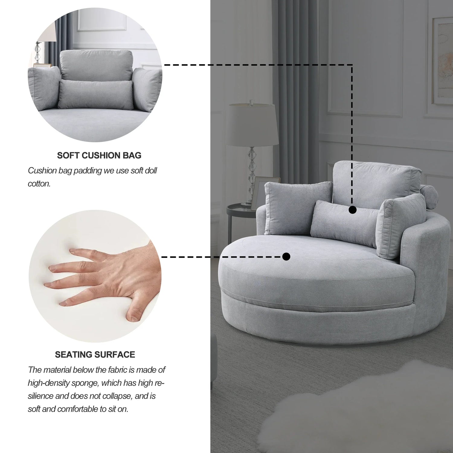 Linen Barrel Swivel Chair With Storage Ottoman - Furniture Home Direct