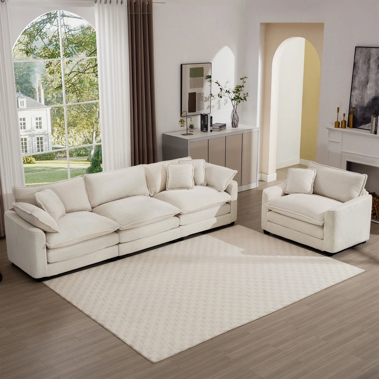 Elegant Corduroy Oversized Sectional Sofa Set With Deep Seats And Flexible Layout - Furniture Home Direct