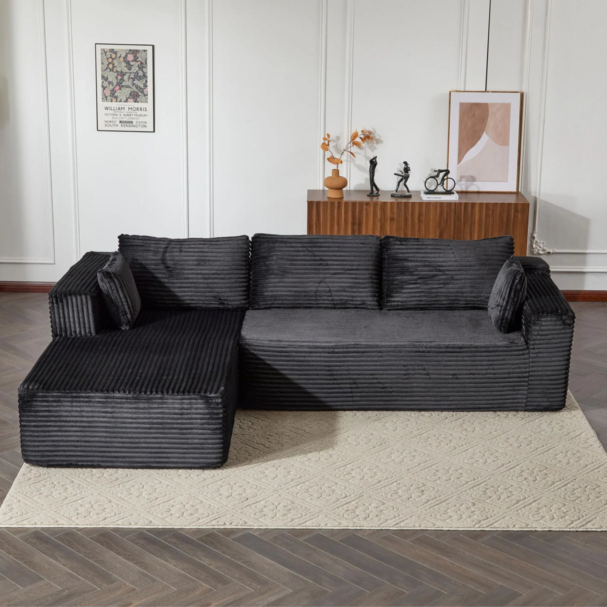 Compression Sectional Couch With Comfy Chaise, Boneless L Shape Sofa With Deep Seat - Furniture Home Direct