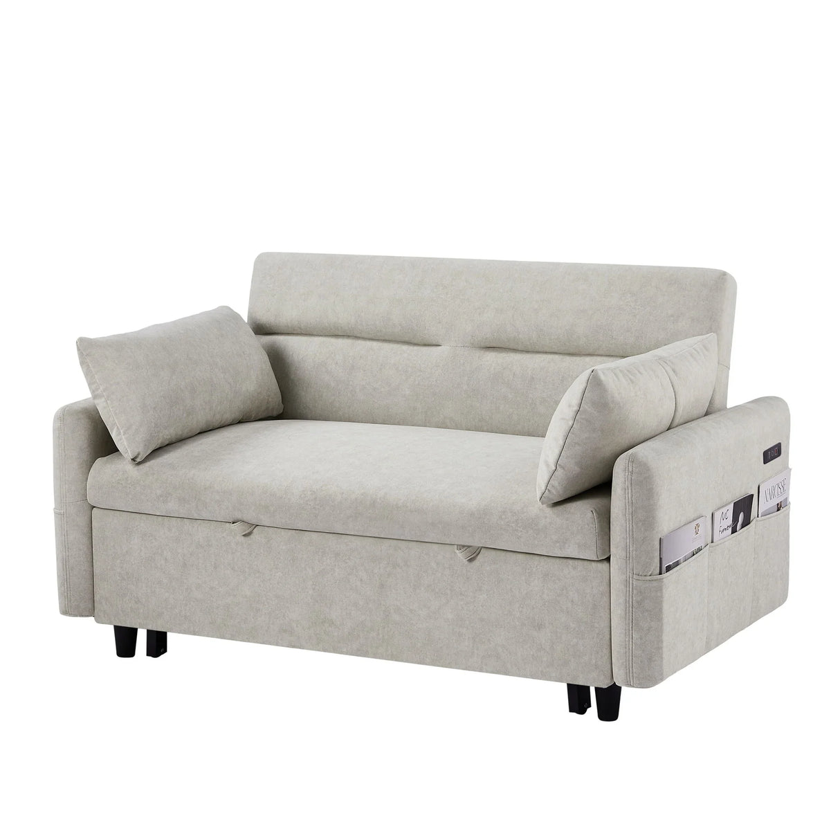 Pull Out Sleep Sofa Bed Loveseats Sofa Couch With Adjsutable Backrest, Storage Pockets, 2 Soft Pillows, USB Ports For Living Room, Bedroom, Apartment, Office - Furniture Home Direct