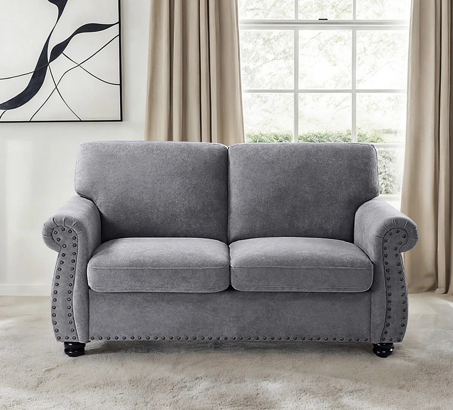 Soft Loveseat, Upholstered 2 Seater Couch, Loose Back Cushions And Turned Legs - Furniture Home Direct