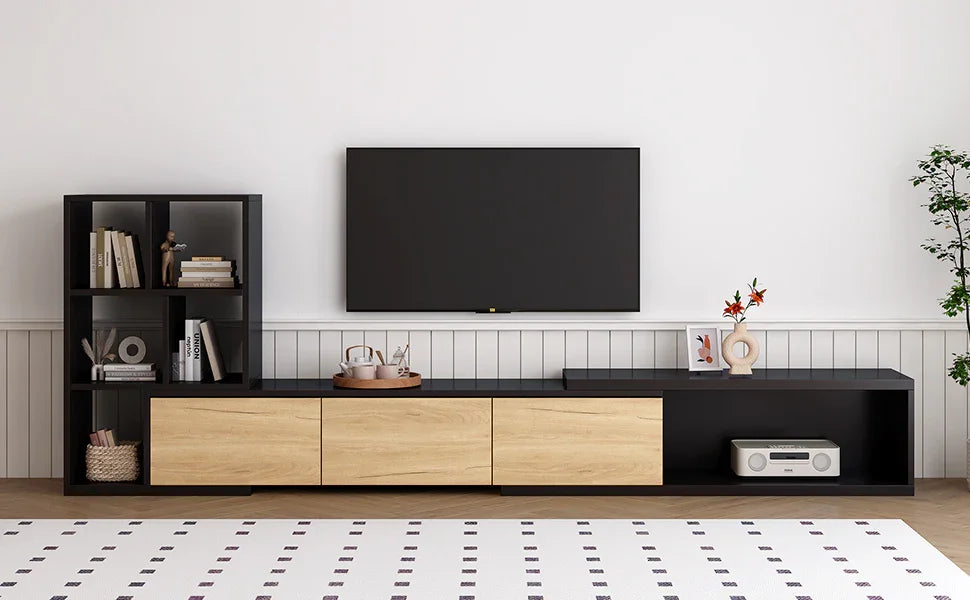 TV Stand With Open Shelves And Three Wood Drawers Black - Furniture Home Direct