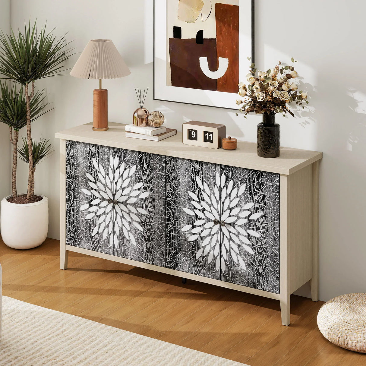 Modern Storage Cabinet With 4 Doors & Adjustable Shelves - Furniture Home Direct