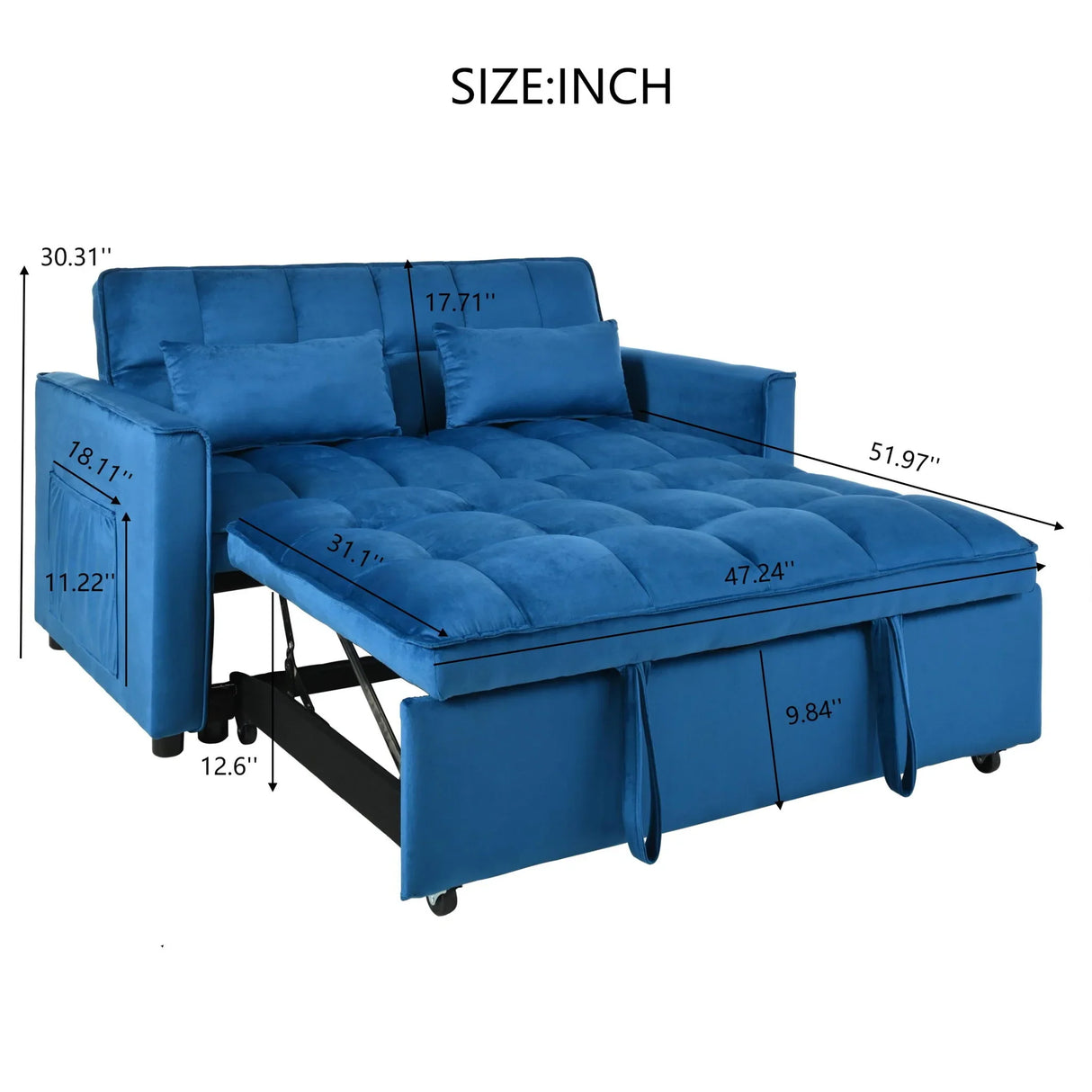 3 In 1 Pull Out Couch Convertible Sofa Bed With Reclining Backrest - Furniture Home Direct