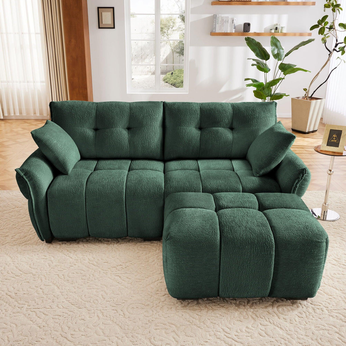 Sofa Set With Ottoman And Pillows, Textured, High Resilience Cushions - Furniture Home Direct