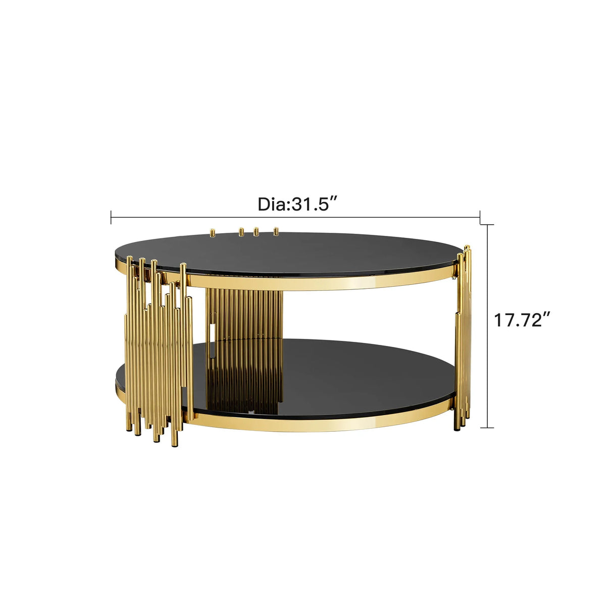 Elegant Round Table With Double Layer Tempered Glass Top And Stainless Steel Frame For Living Room - Furniture Home Direct