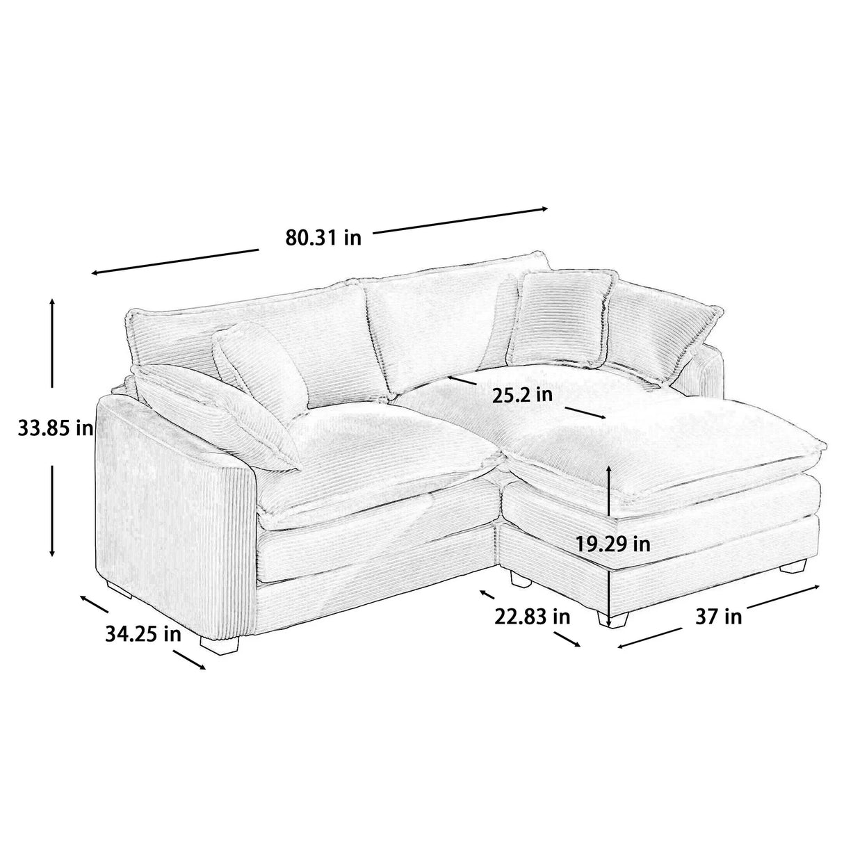 Modern Oversized Modular Cushion Sofa With Ottoman, Low Back, Deep Seating Sofa Set - Furniture Home Direct