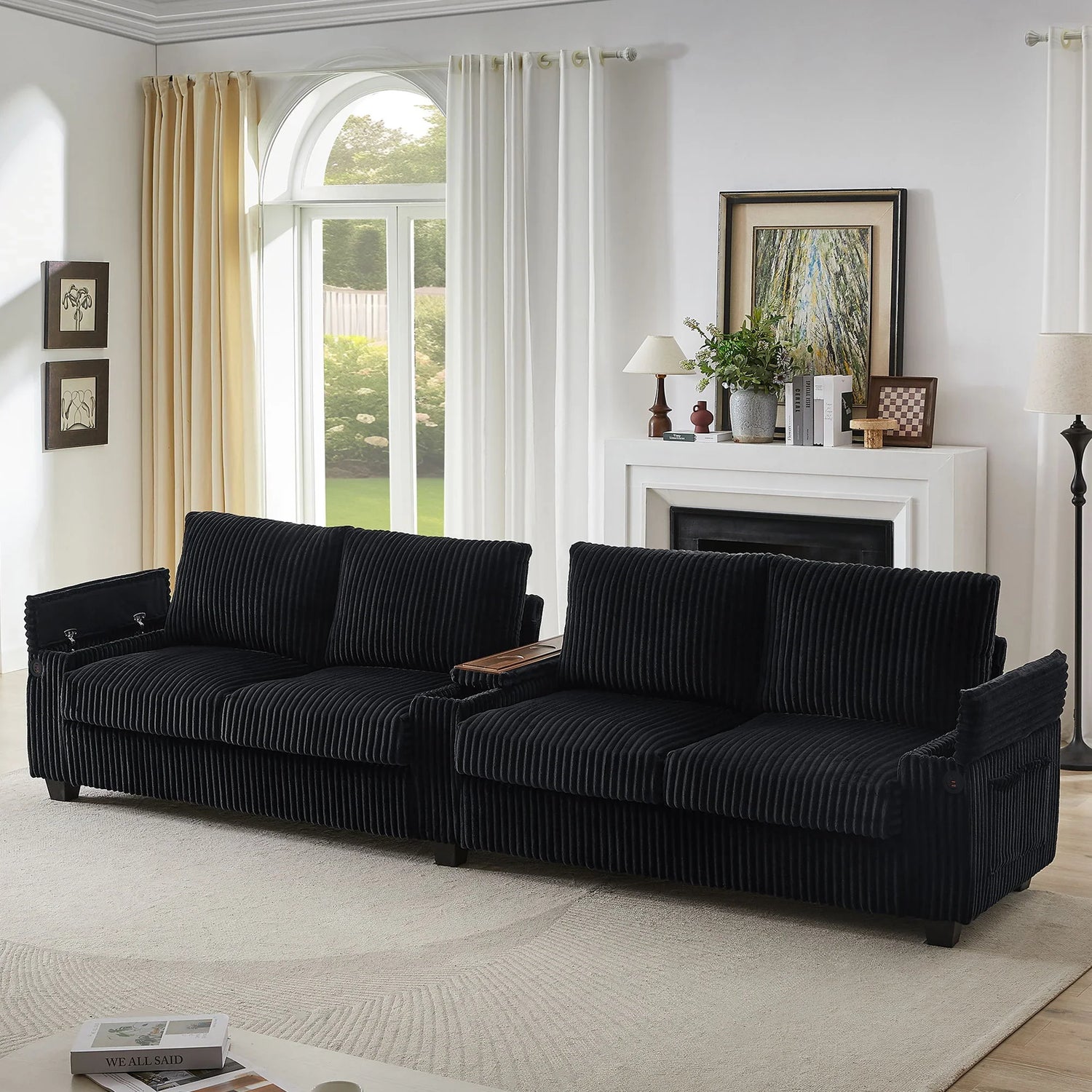 Modern 4 Seater Corduroy Sofa Couch With USB Ports And Hidden Storage - Furniture Home Direct