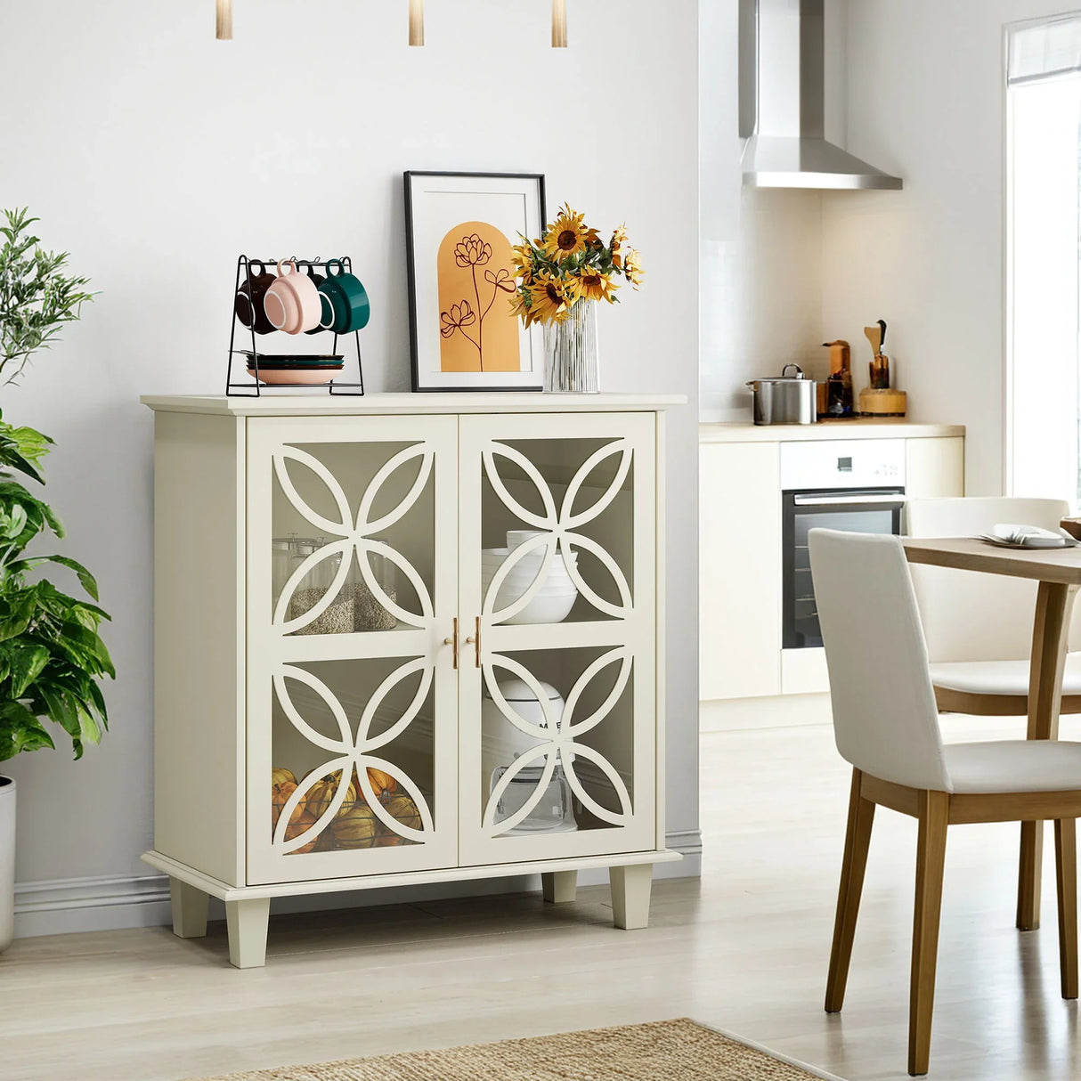 Modern Cabinet With Storage and Adjustable Shelves - Cream - Furniture Home Direct