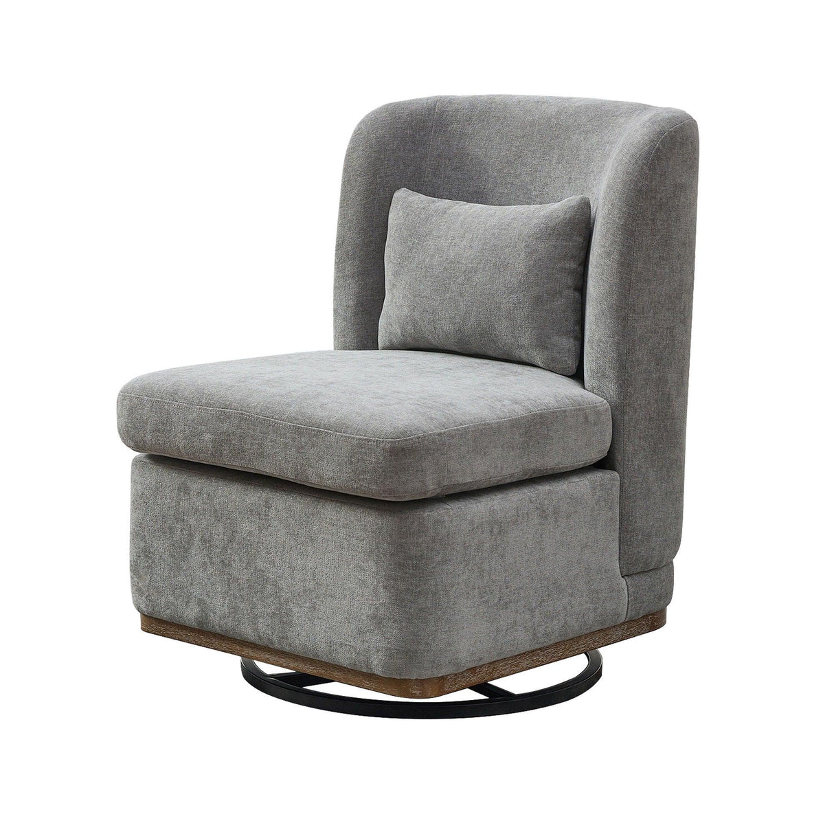 Wide Modern Chenille Cushioned Armless Metal Base 360° Swivel Chair With Pillow - Furniture Home Direct