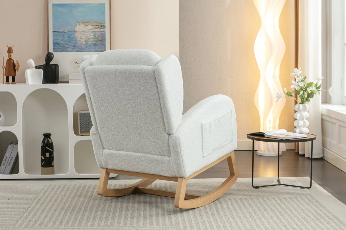 Teddy Fabric Rocking Chair With Packet Wood Legs - Ivory - Furniture Home Direct