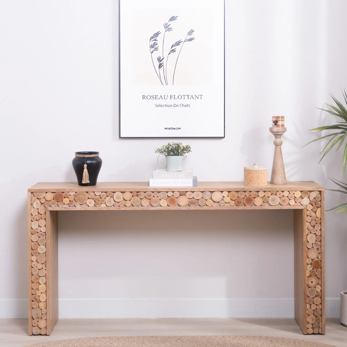 Rustic Wood Console Table With Natural Log Accents, Entryway Table, Narrow Sofa Table, Hallway Accent Table, Modern Farmhouse Style - Natural - Furniture Home Direct
