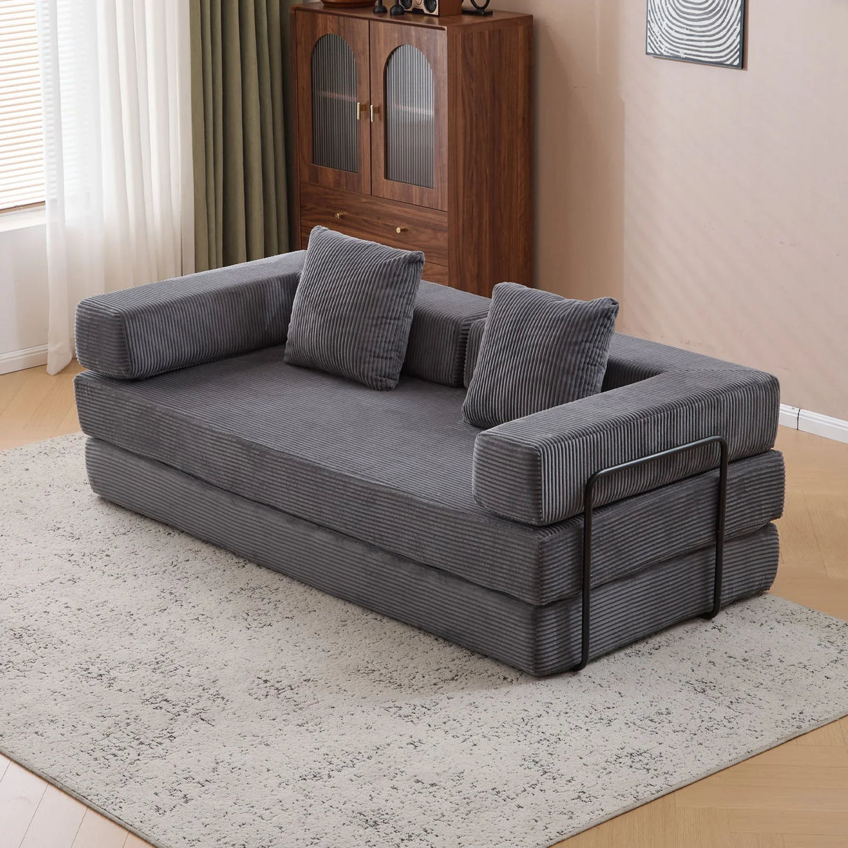 Floor Couch, Convertible Floor Sofa Bed With Pillow Back Support Armrest - Furniture Home Direct