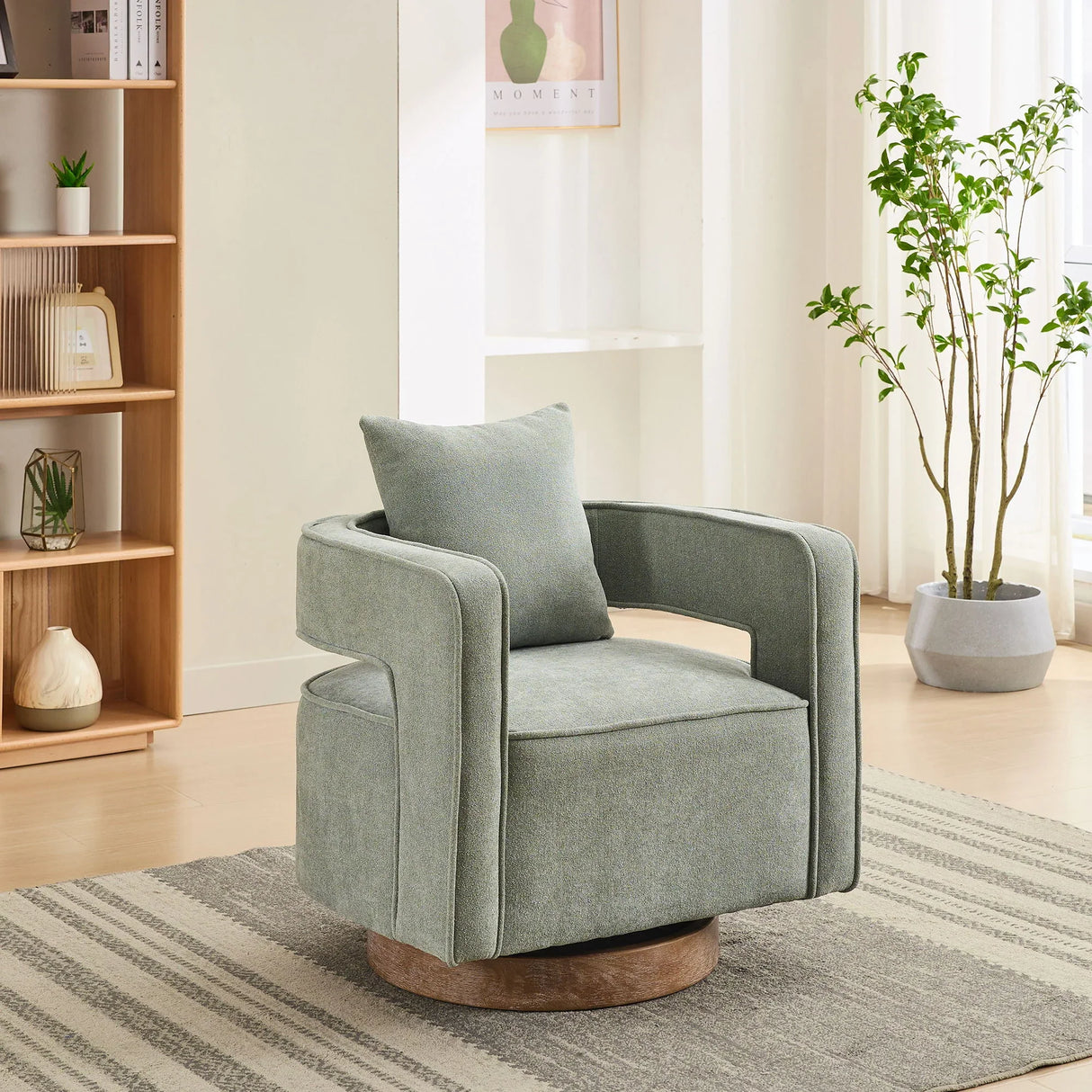 Swivel Accent Open Back Barrel Chair With Weathered Base - Furniture Home Direct