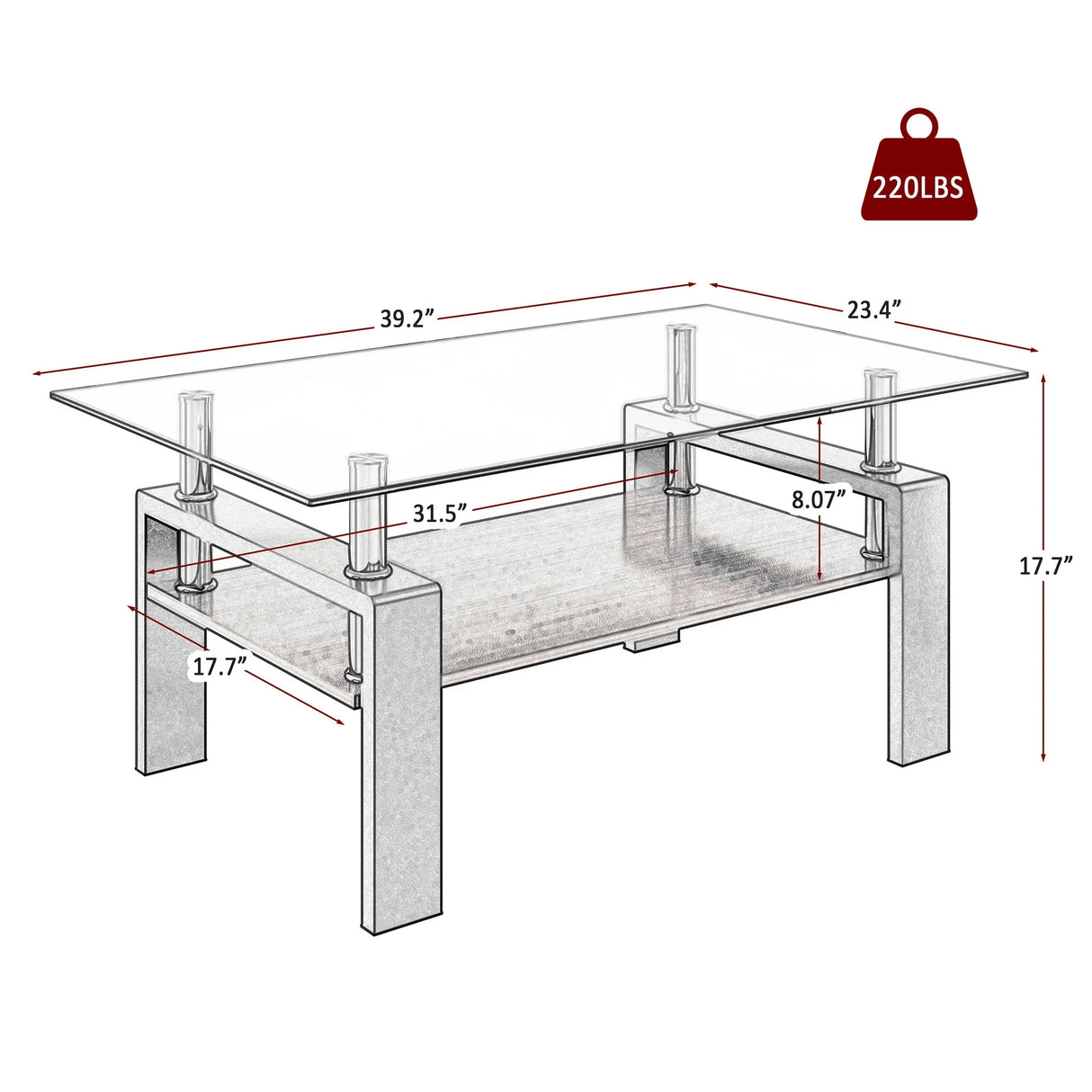 Modern Rectangular Coffee Table With Tempered Glass Top - Furniture Home Direct