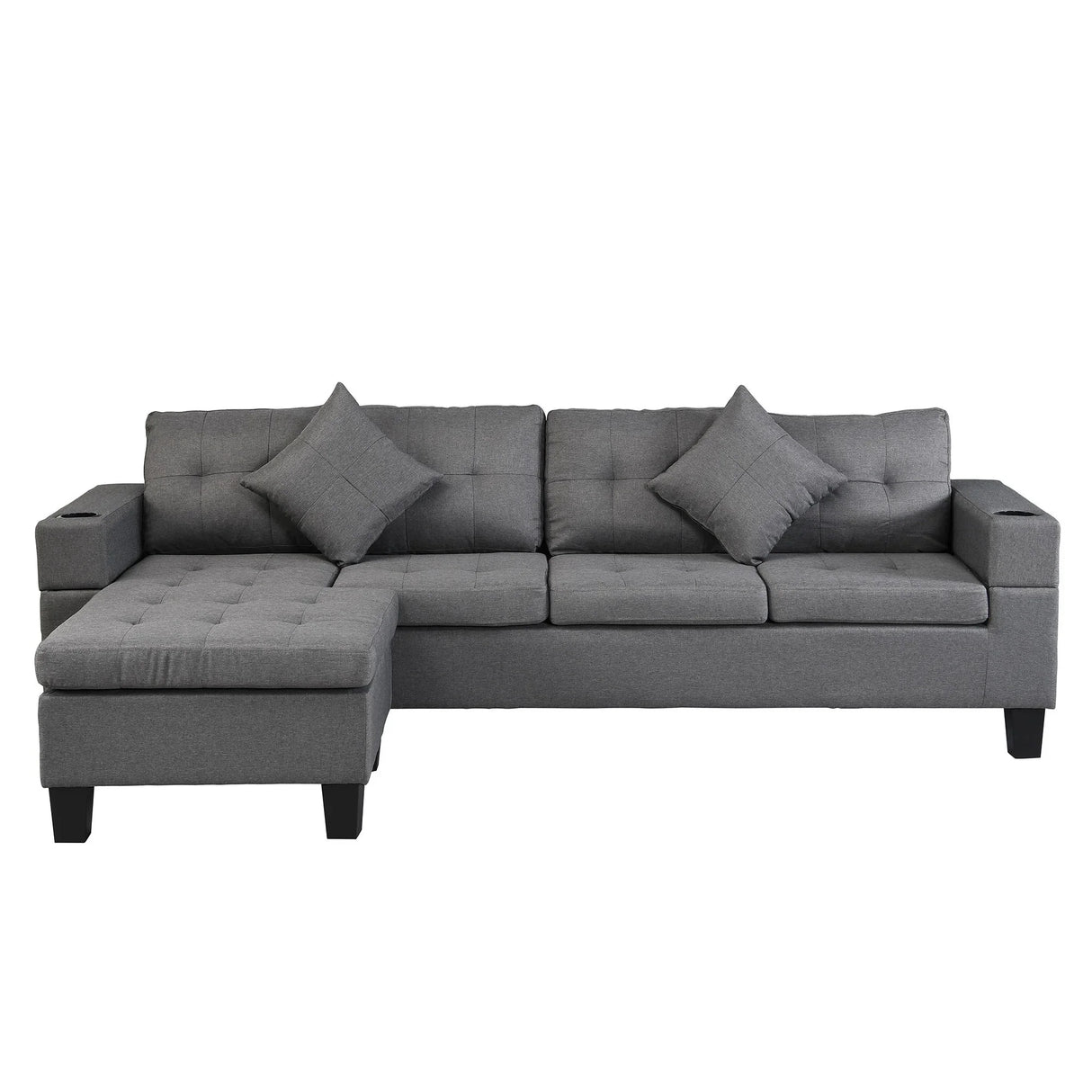Sectional Sofa Set For Living Room With L Shape Chaise Lounge, Cup Holder And Left Or Right Hand Chaise Modern 4 Seat - Furniture Home Direct