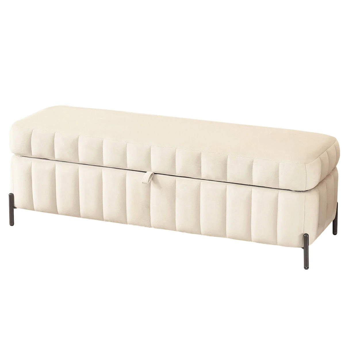 Wide Upholstered Velvet Storage Soft Bench Ottoman With Metal Legs - Furniture Home Direct
