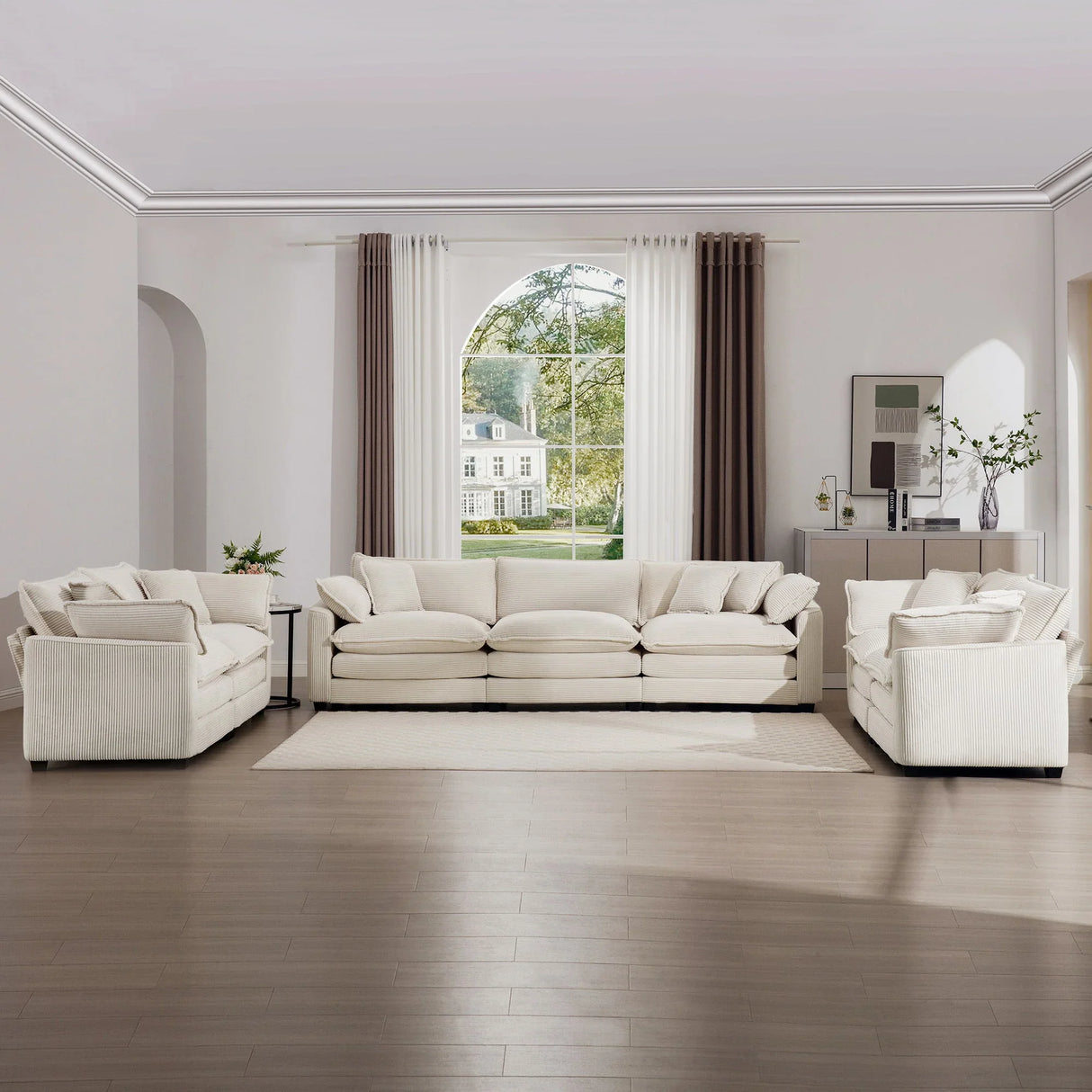 Elegant Corduroy Oversized Sectional Sofa Set With Deep Seats And Flexible Layout - Furniture Home Direct