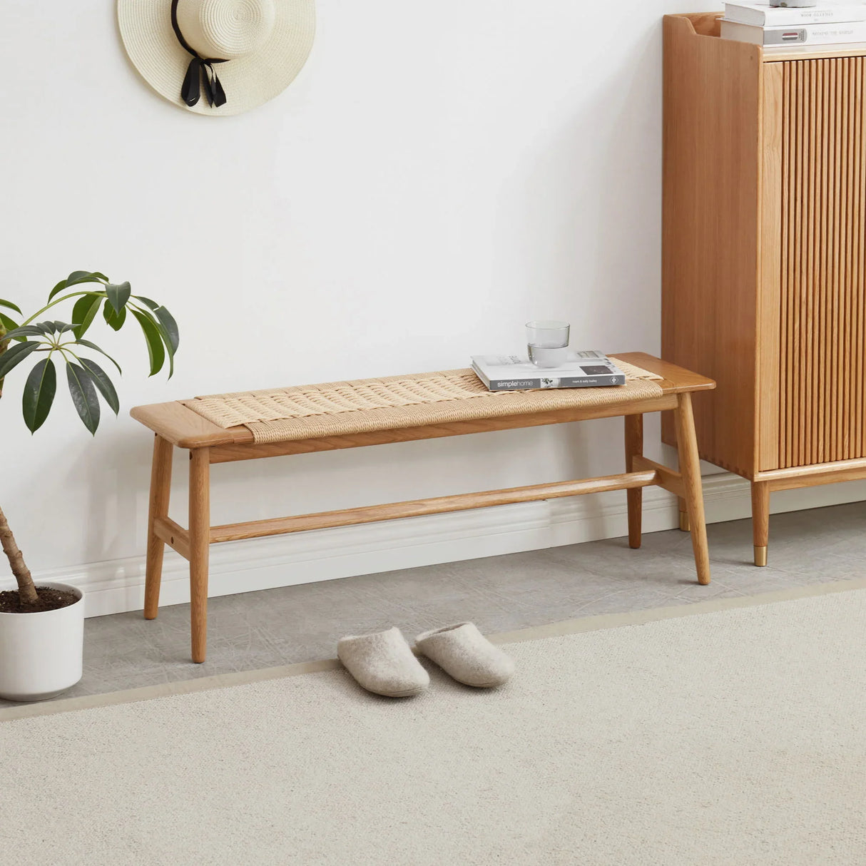 Woven Design Bench - Natural Oak - Furniture Home Direct