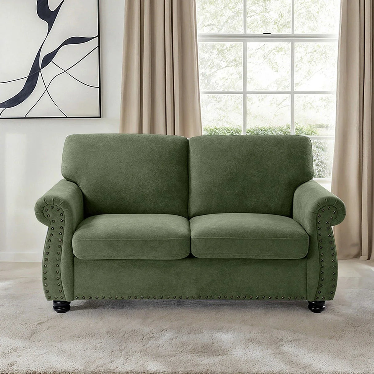 Soft Loveseat, Upholstered 2 Seater Couch, Loose Back Cushions And Turned Legs - Furniture Home Direct