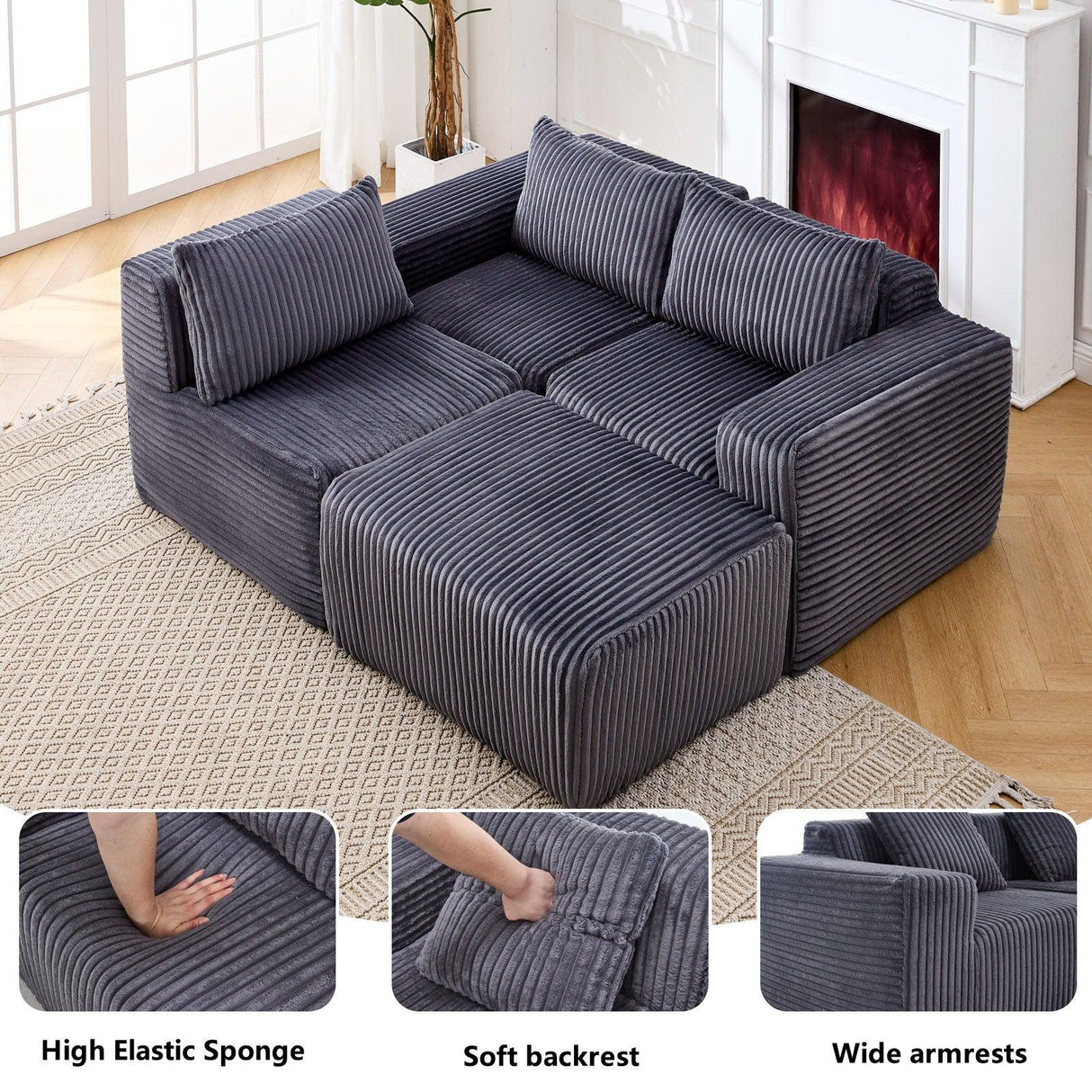 L - Shape Modern Minimalist Modular Sectional Sofa, Upholstered Cloud Couch With Deep Seats - Furniture Home Direct