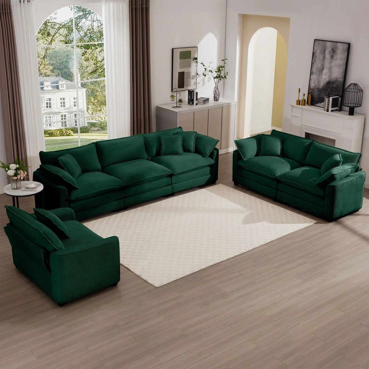 Elegant Corduroy Oversized Sectional Sofa Set With Deep Seats And Flexible Layout - Furniture Home Direct