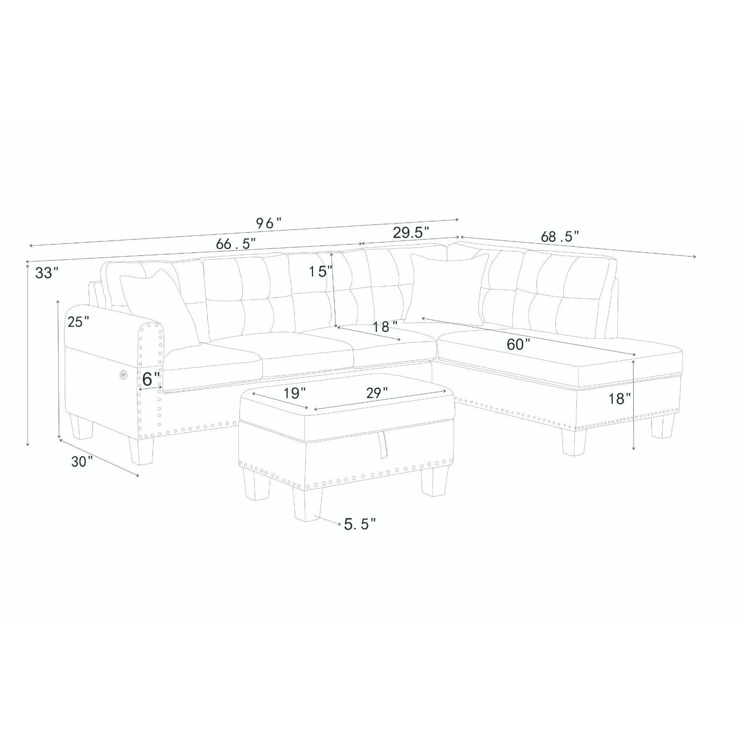 Camden - Power Sectional Sofa With Storage Ottoman And Built In Charging Ports - Gray - Furniture Home Direct