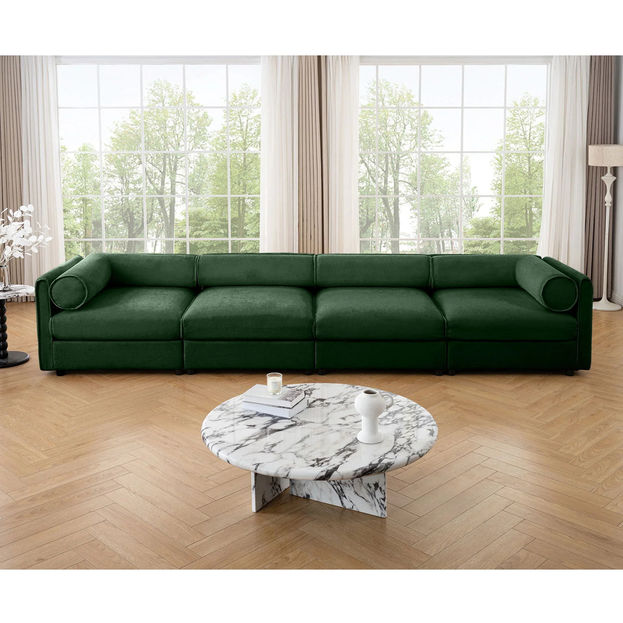 Stylish Chenille Sofa With Storage Seat And Cylindrical Backrest - Furniture Home Direct