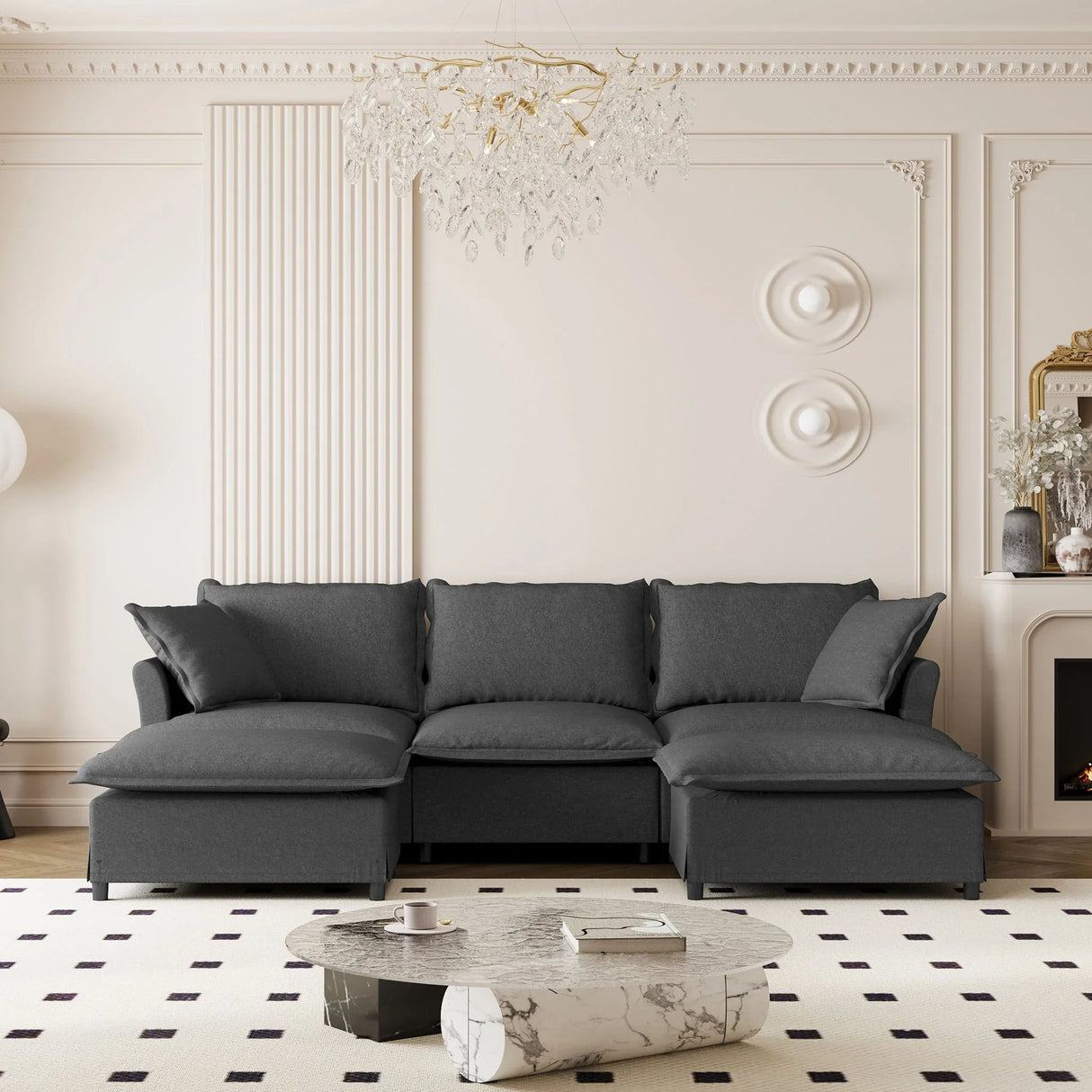 Sectional Sofa With Ottoman Cloud Couch Set With Throw Pillows, Free Combination - Furniture Home Direct