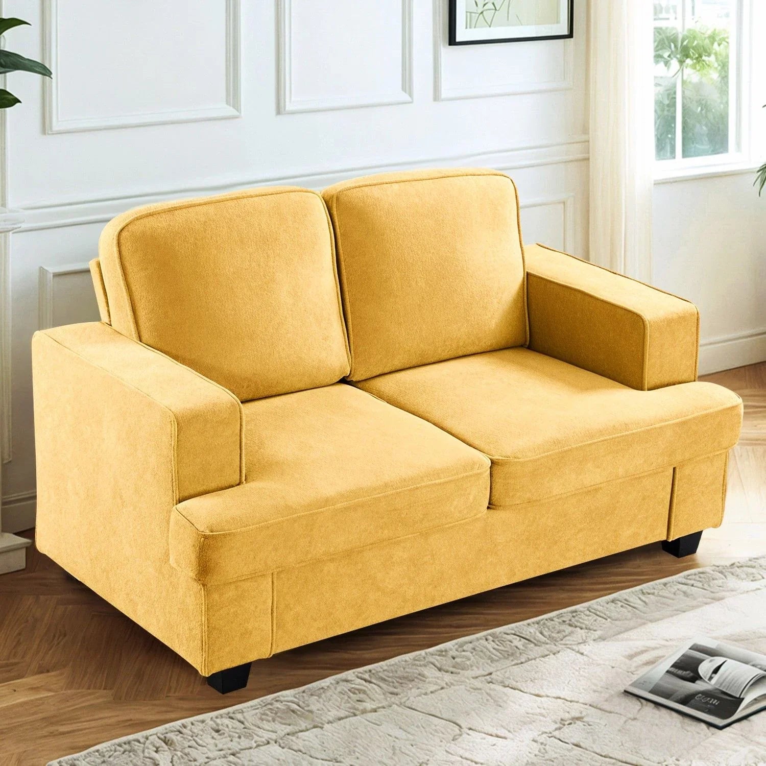 Modern Loveseat, Comfortable 2 Seater Couch With Deep Seating, Loose Back Cushions, Wide Arms - Furniture Home Direct