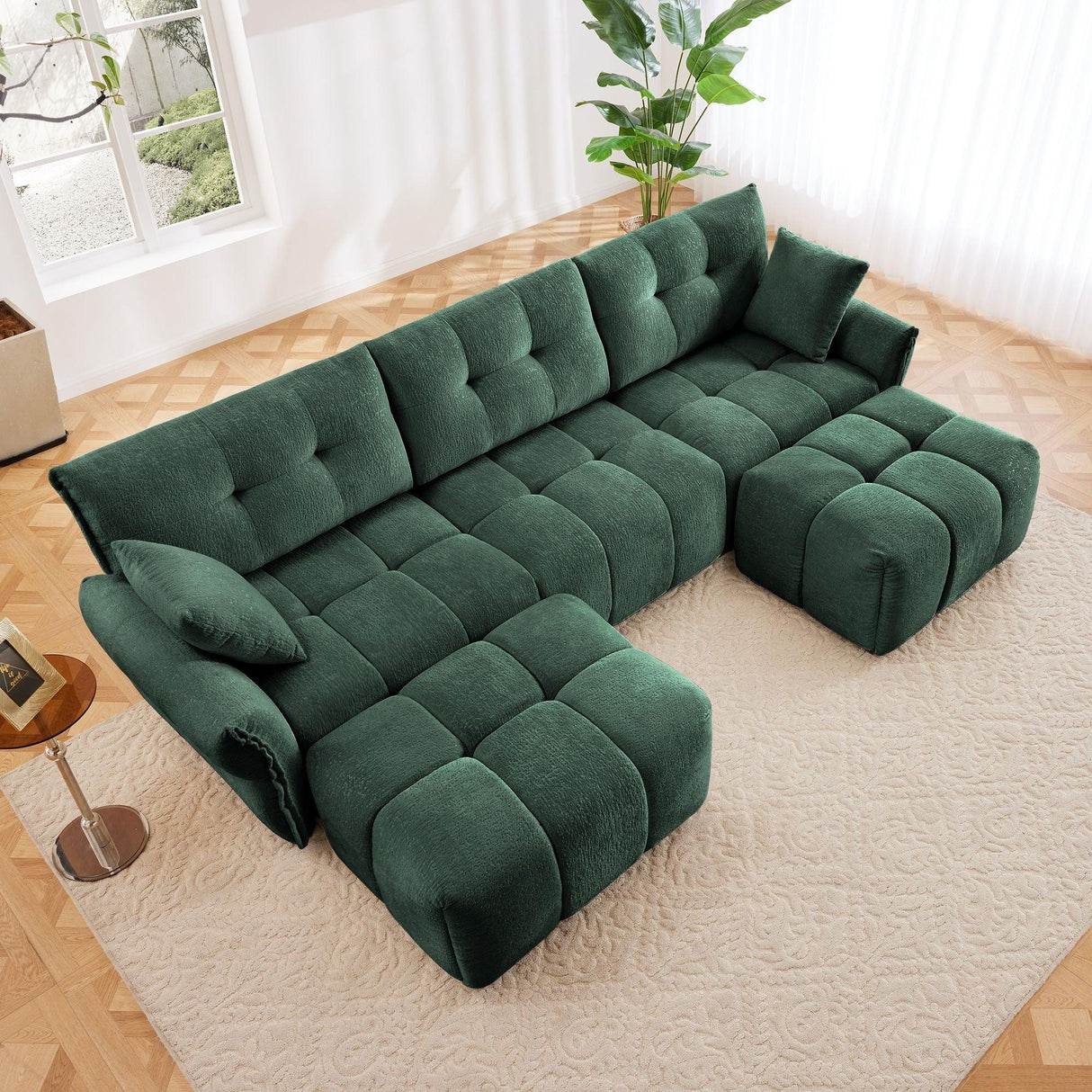 Sofa Set With Ottoman And Pillows, Textured, High Resilience Cushions - Furniture Home Direct