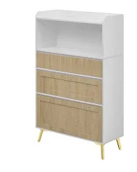 Accent Cabinet 3 Drawer White Wood Finish Light Brown - Furniture Home Direct