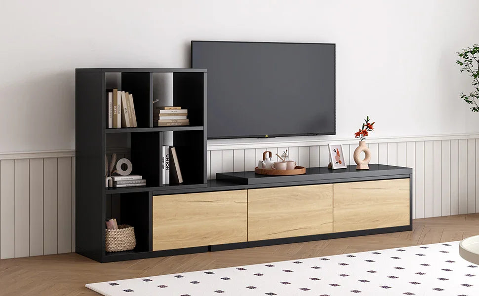 TV Stand With Open Shelves And Three Wood Drawers Black - Furniture Home Direct