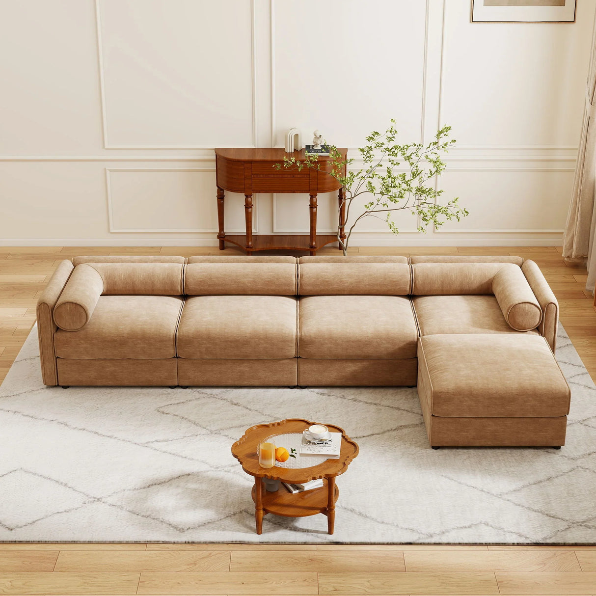 Contemporary Elegant White Chenille Sofa With Storage And Ottoman - Furniture Home Direct