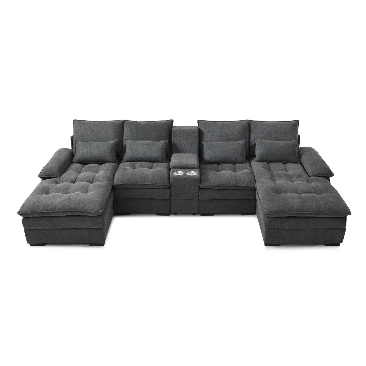 U Shaped Sofa With Console And Cupholders, 6 Seat