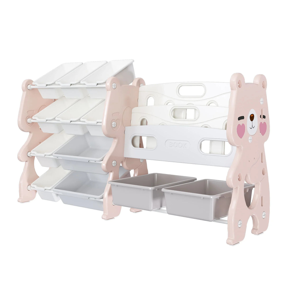 Kids Toy Storage Organizer With 2 Tier Bookshelf, Toy Storage With 12 Bins - Furniture Home Direct