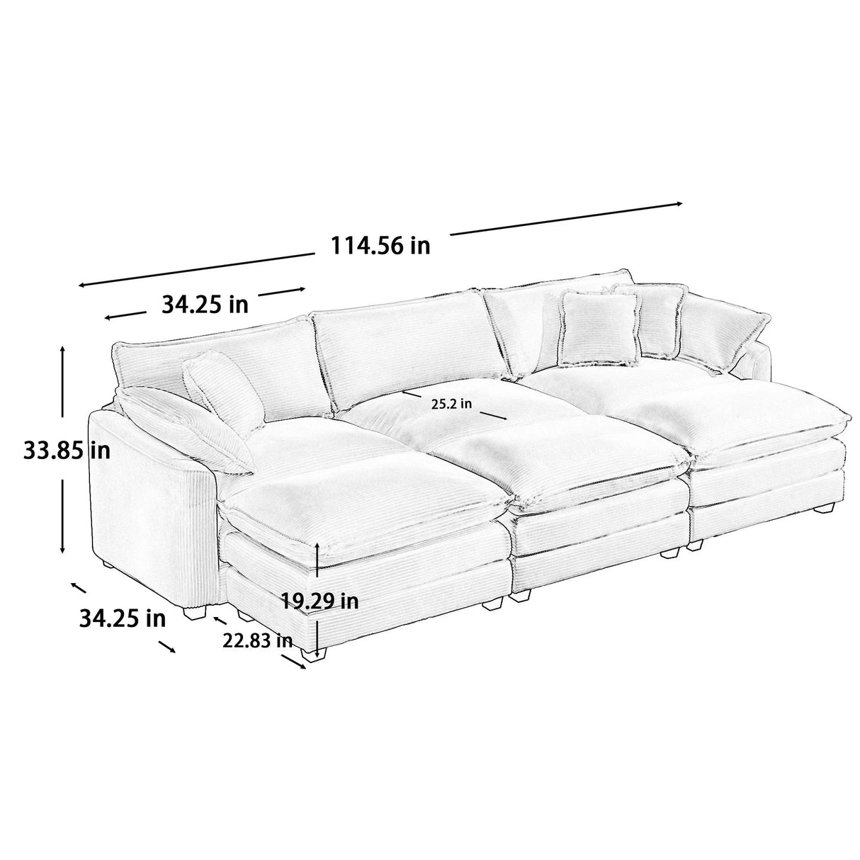Modern Oversized Modular Cushion Sofa With Ottoman, Low Back, Deep Seating Sofa Set - Furniture Home Direct