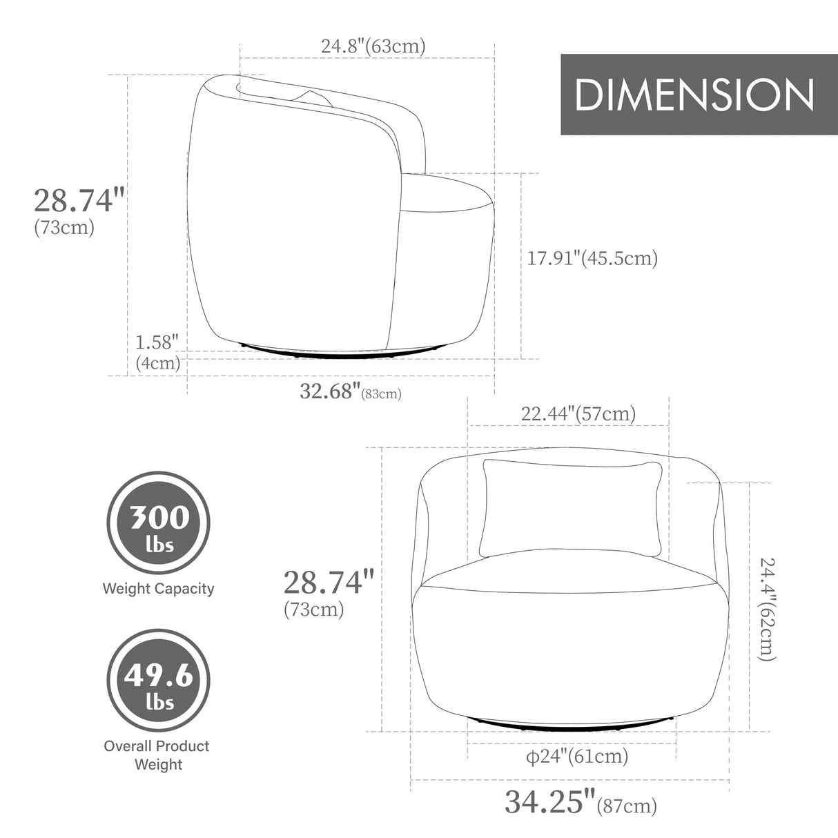 Wide Upholstered Corduroy 360° Swivel Barrel Soft Chair With Pillow - Furniture Home Direct