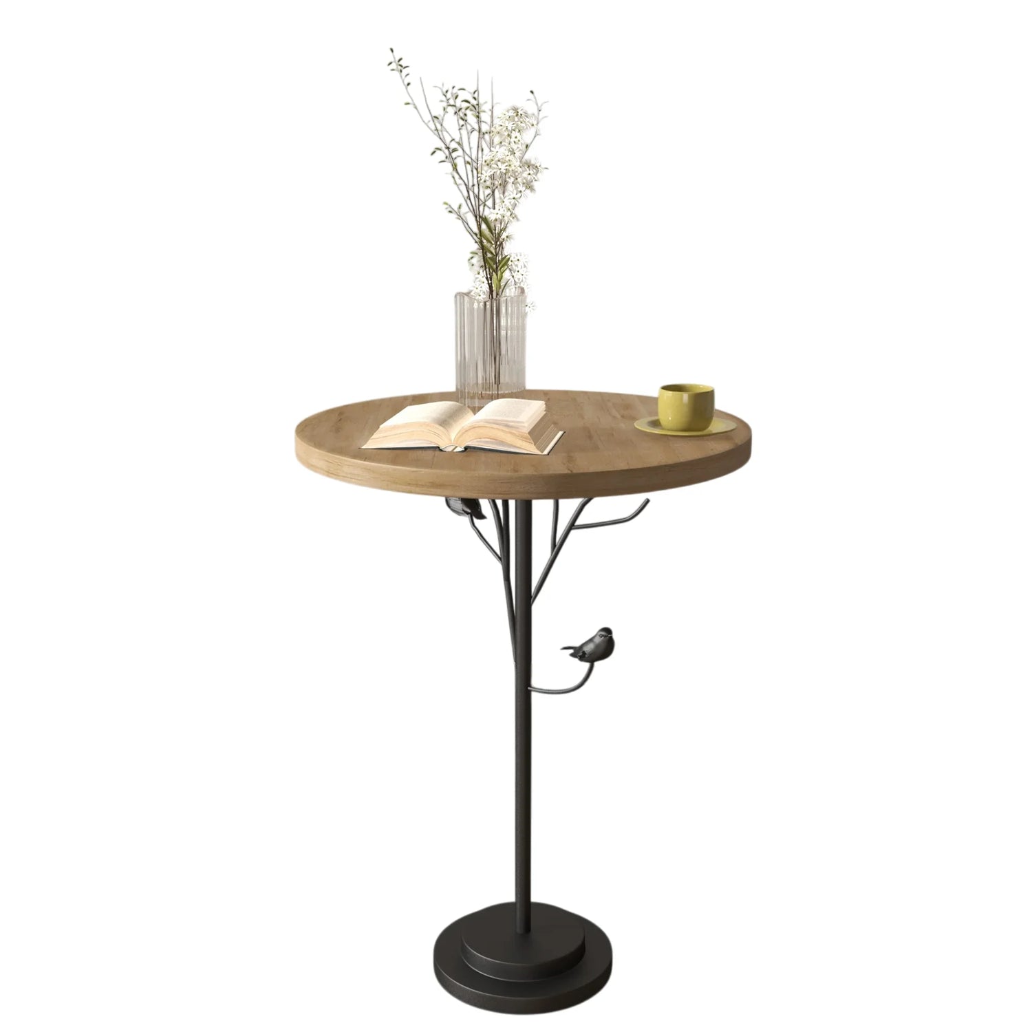 Round Side Table Metal Base With Wooden Top Natural - Furniture Home Direct