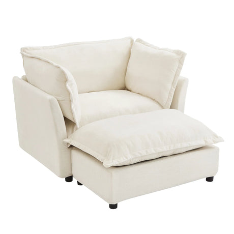 Modern Cozy Upholstered Armchair Sofa With Movable Ottoman - Furniture Home Direct