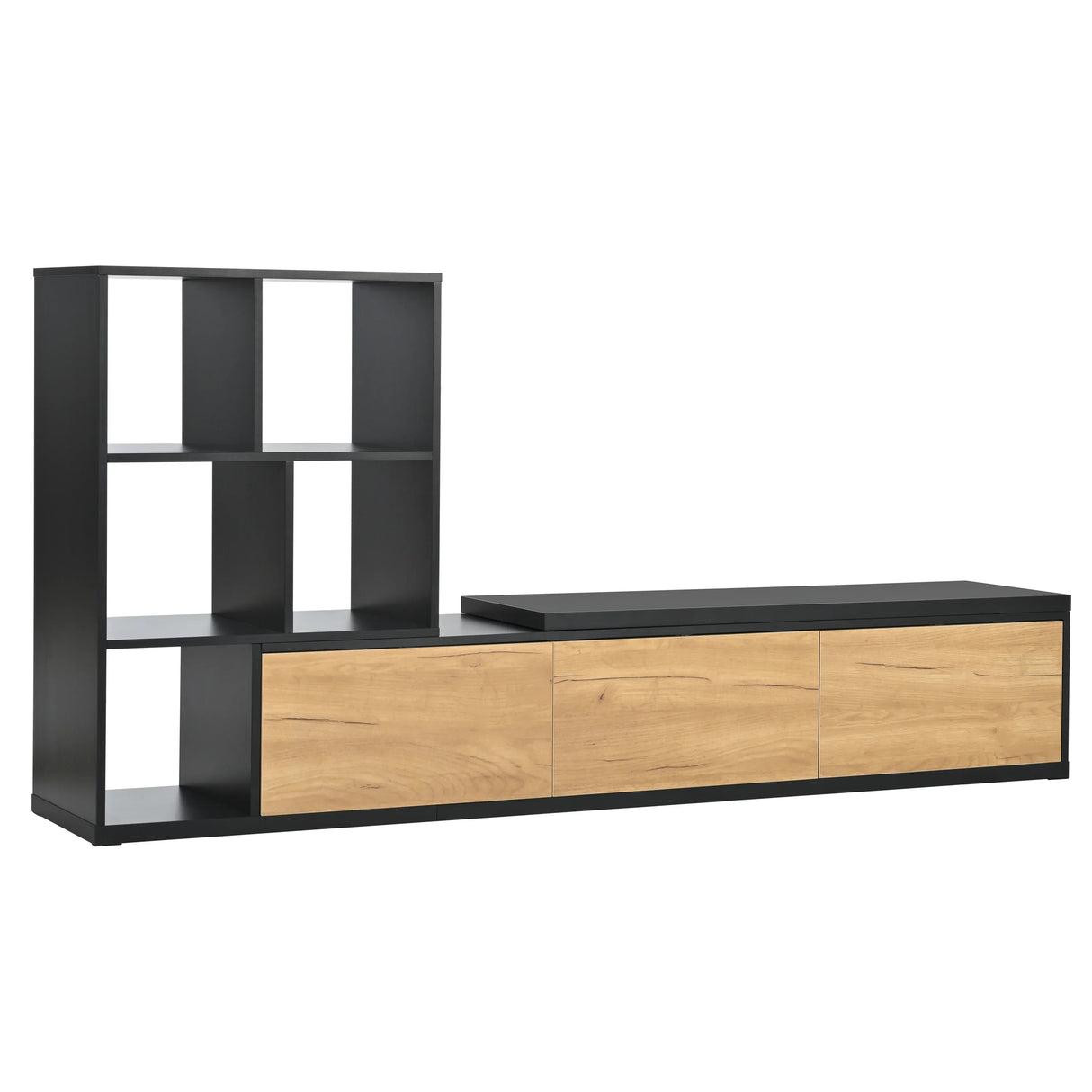 TV Stand With Open Shelves And Three Wood Drawers Black - Furniture Home Direct