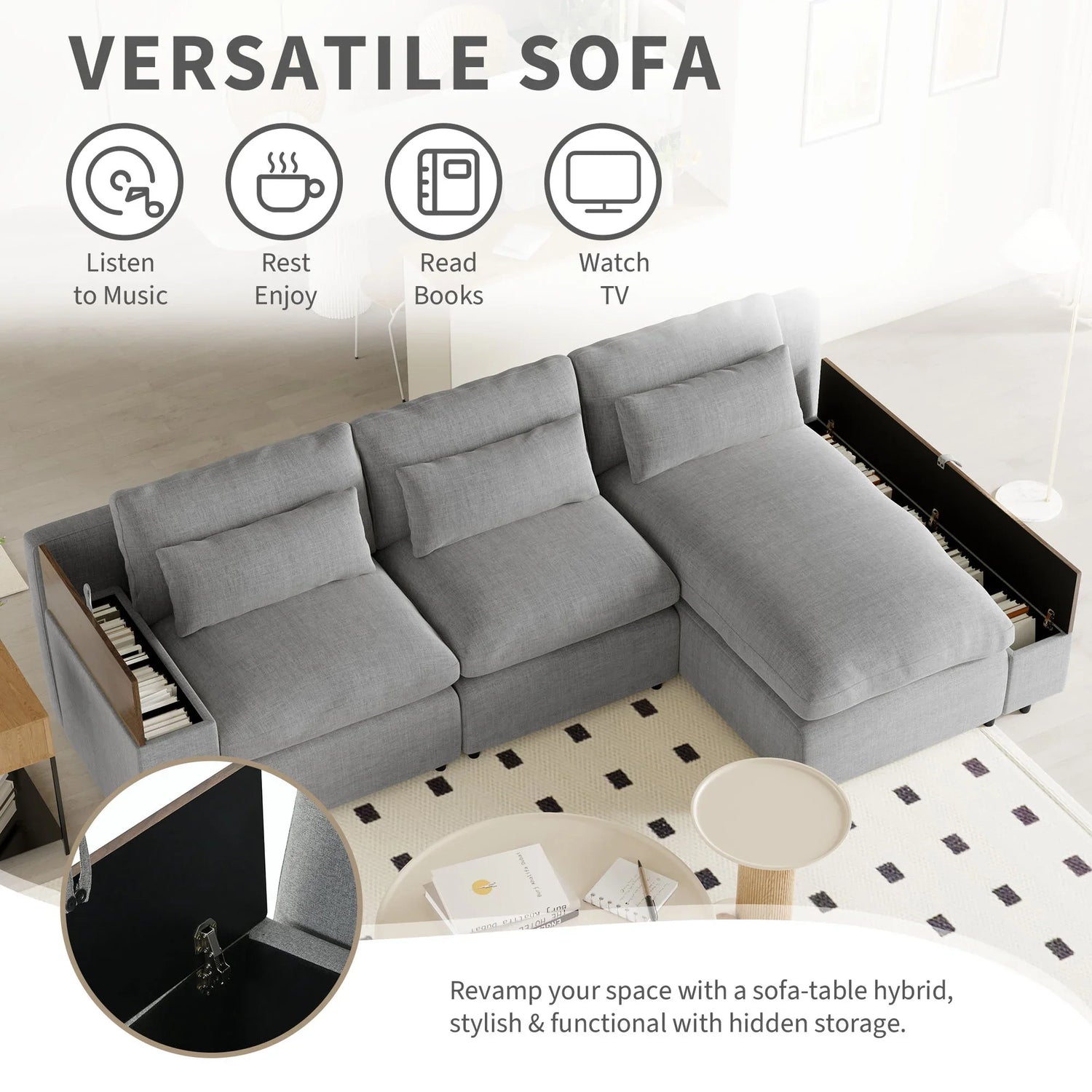 Sectional Sofa Modular With Removable Back Cushions Gray - Furniture Home Direct