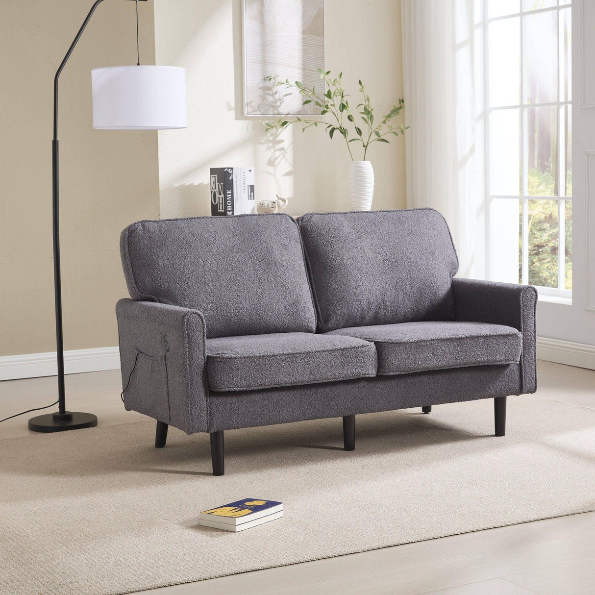 Mid Century Modern Loveseat Sofa With USB Ports, Removable Pillow Cover - Furniture Home Direct