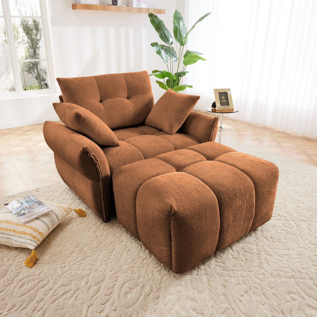 Ergonomic Single Seater Sofa With Ottoman, High Resilience Support Cushions - Furniture Home Direct