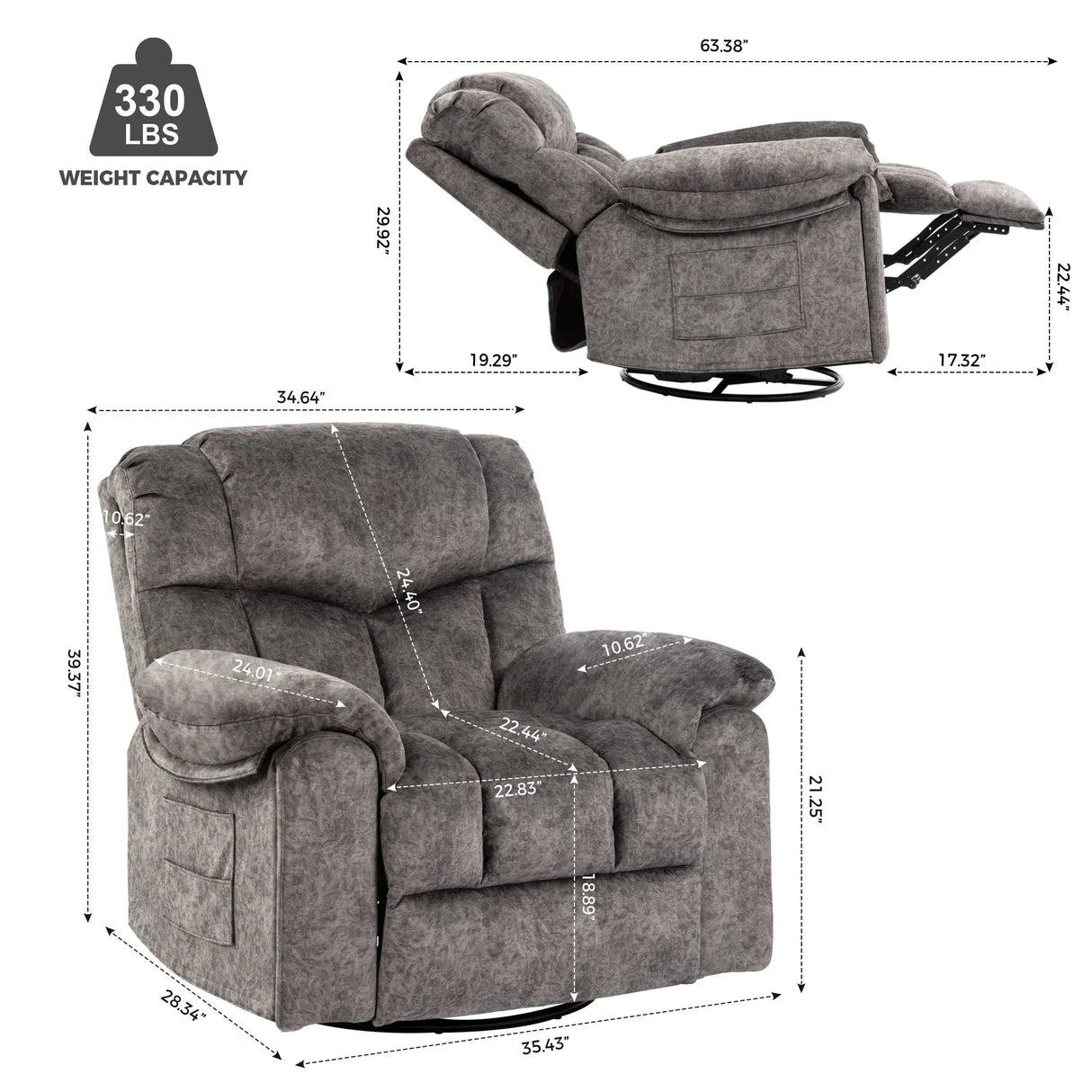 Swivel And Rocking Recliner Chair With Massage And Heating - Furniture Home Direct