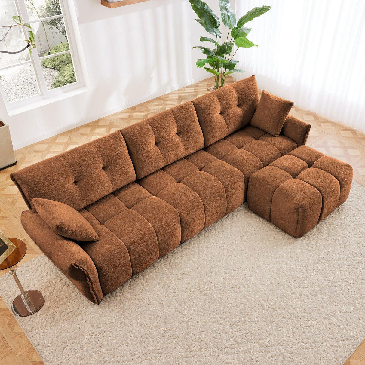 Sofa Set With Ottoman And Pillows, Textured, High Resilience Cushions - Furniture Home Direct